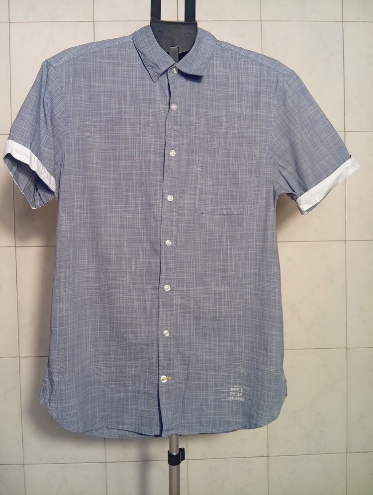 Blue Short Sleeve Button-Up Shirt image 1