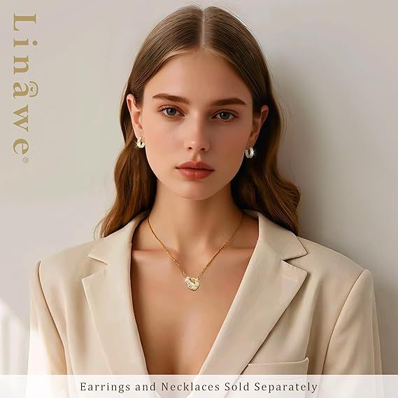 Linawe Gold-Tone Hoop Earrings With Peach Stones image 4