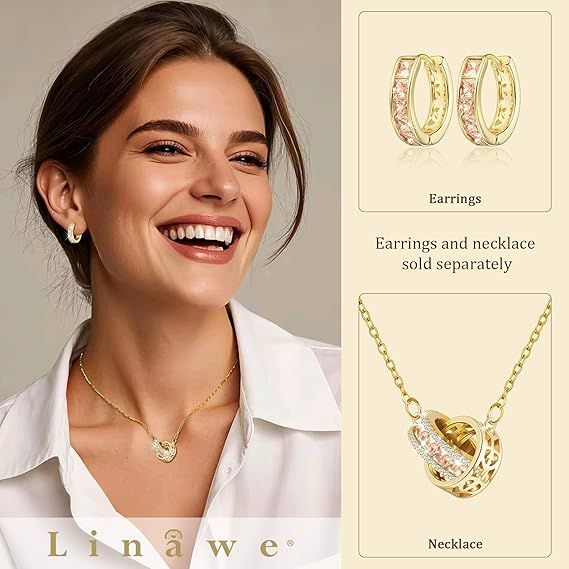 Linawe Gold-Tone Hoop Earrings With Peach Stones image 3