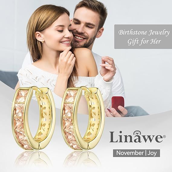 Linawe Gold-Tone Hoop Earrings With Peach Stones image 5