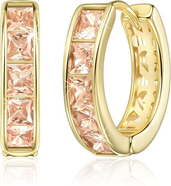 Linawe Gold-Tone Hoop Earrings With Peach Stones image 1