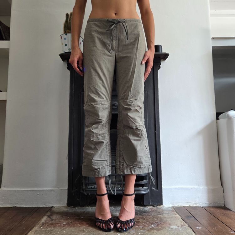 y2k khaki crop ruched drawstring pants
