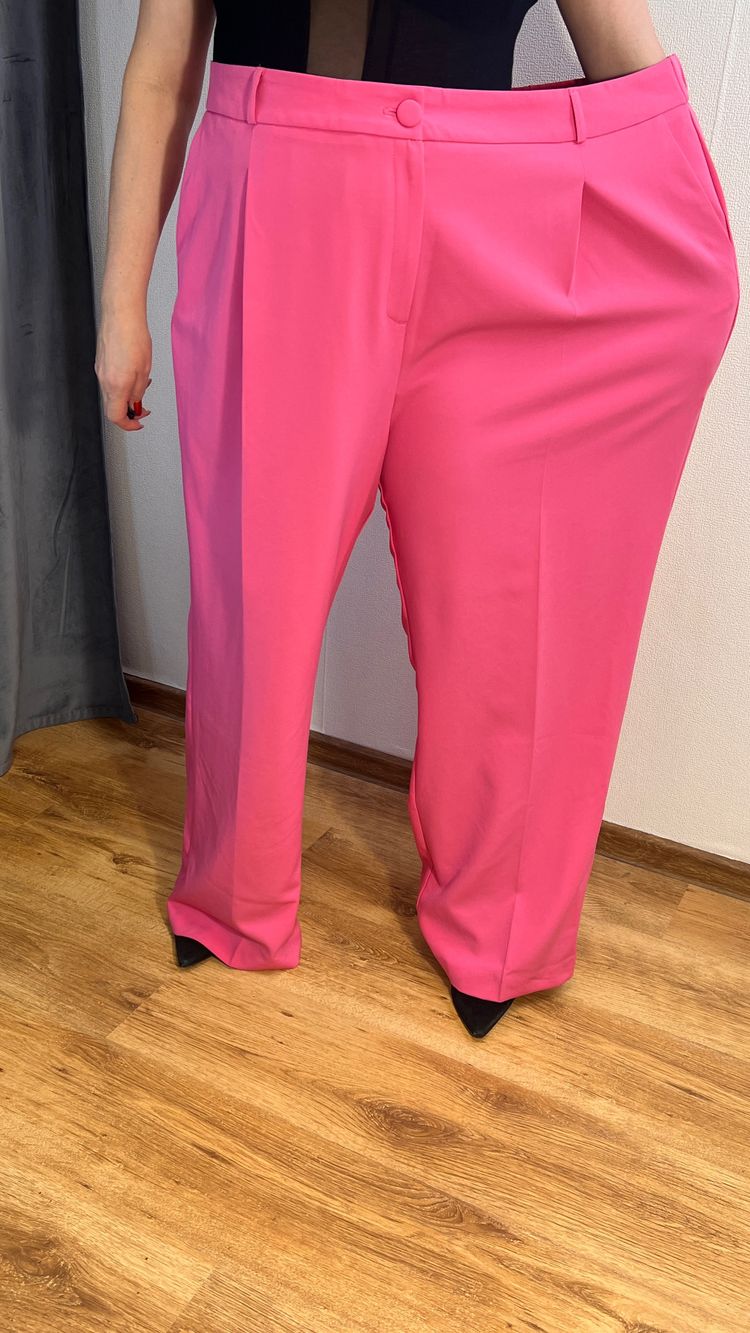 Eleganckie różowe fuksjowe spodnie szeroka nogawka na kant Simply be. r.56 Plus Size imagen 6