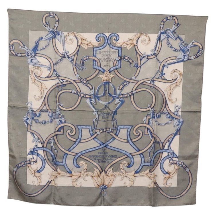 HERMES Carre90 Scarf Silk Gray Auth 206183 - Jerrillo