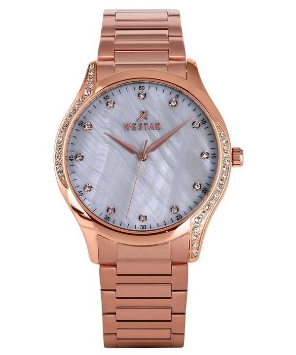 Westar Zing Crystal Accents Rose Gold Tone Stainless Steel White Mother Of Pearl Dial Quartz 00127PPN611 Women's Watch image 1
