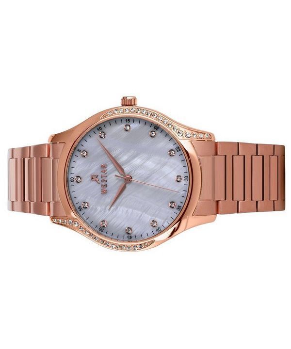Westar Zing Crystal Accents Rose Gold Tone Stainless Steel White Mother Of Pearl Dial Quartz 00127PPN611 Women's Watch image 3