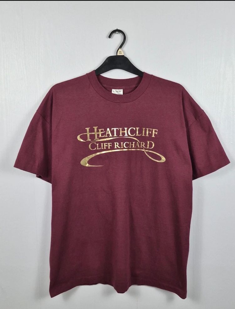 Vintage Screen Stars Cliff Richard Heathcliff T Shirt Size XL Burgundy Gold 90s
