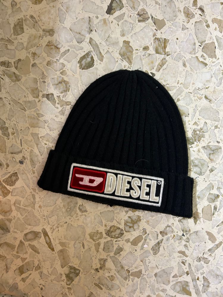 Diesel Black Ribbed Beanie