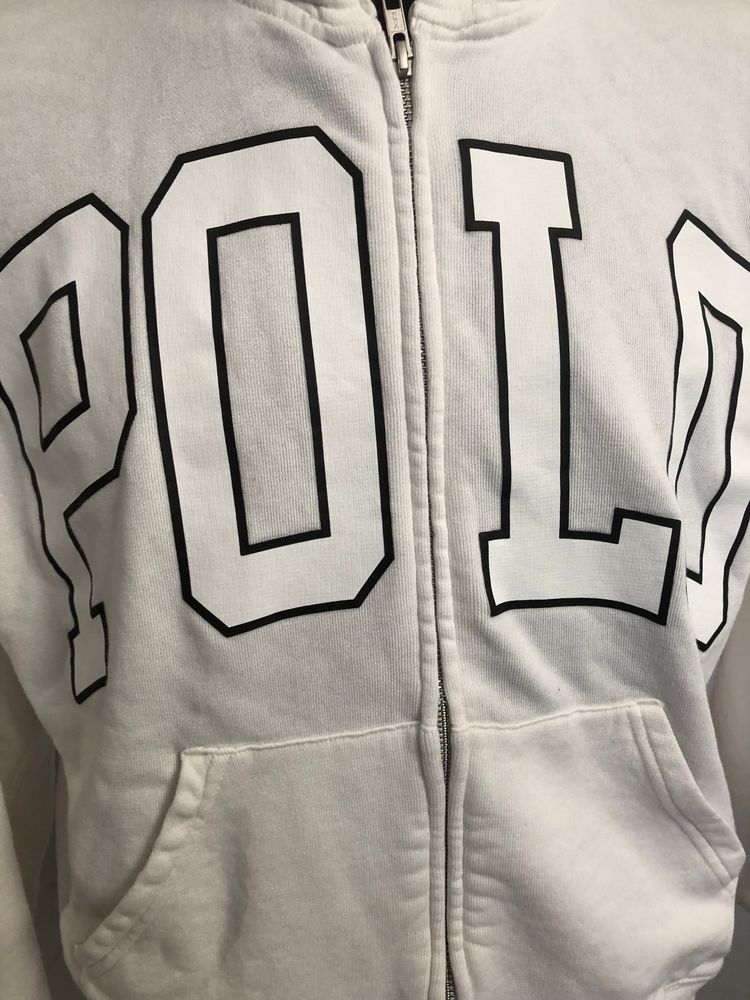 Oversize White Zip-Up Hoodie With Polo Text imagen 5