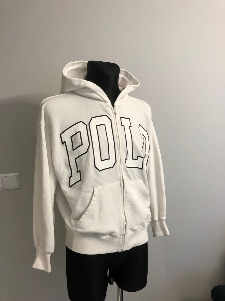 Oversize White Zip-Up Hoodie With Polo Text imagen 2