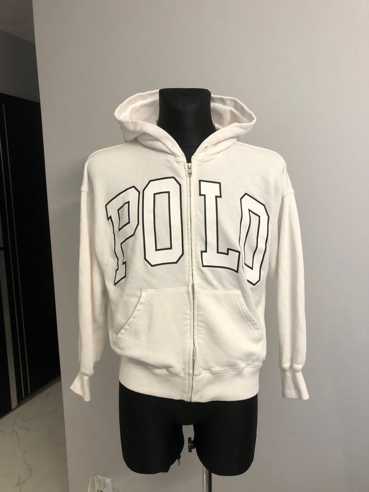 Oversize White Zip-Up Hoodie With Polo Text imagen 1