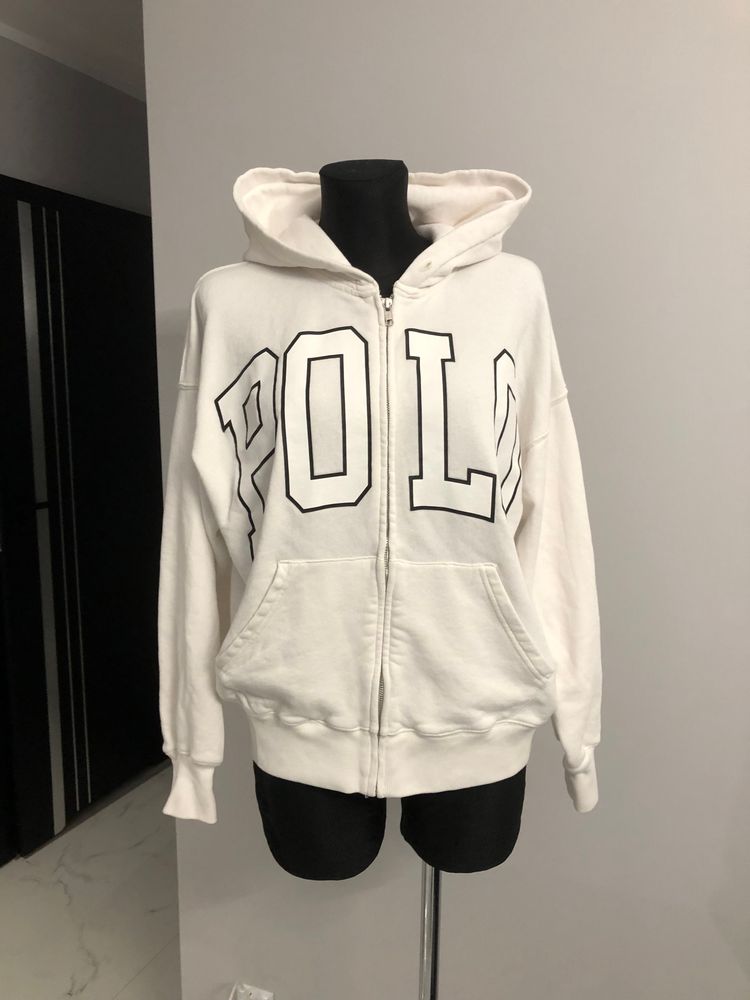 Oversize White Zip-Up Hoodie With Polo Text imagen 7