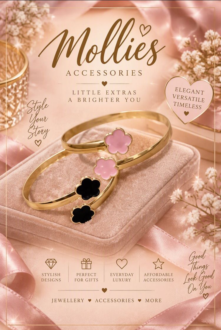 Gold-Tone Bracelets With Pink And Black Flower Charms