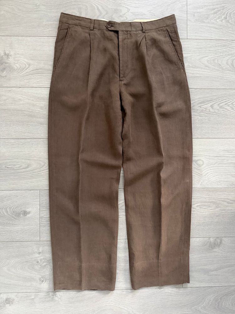 Armani 1990s Linen Pleated Pants Taupe Brown - Size 35 Waist image 7