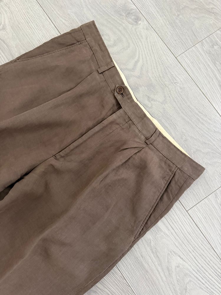 Armani 1990s Linen Pleated Pants Taupe Brown - Size 35 Waist image 2