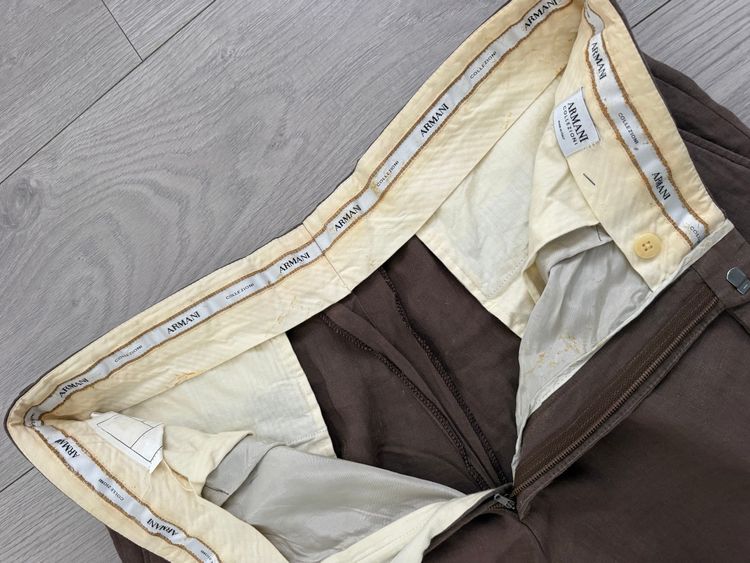 Armani 1990s Linen Pleated Pants Taupe Brown - Size 35 Waist image 4