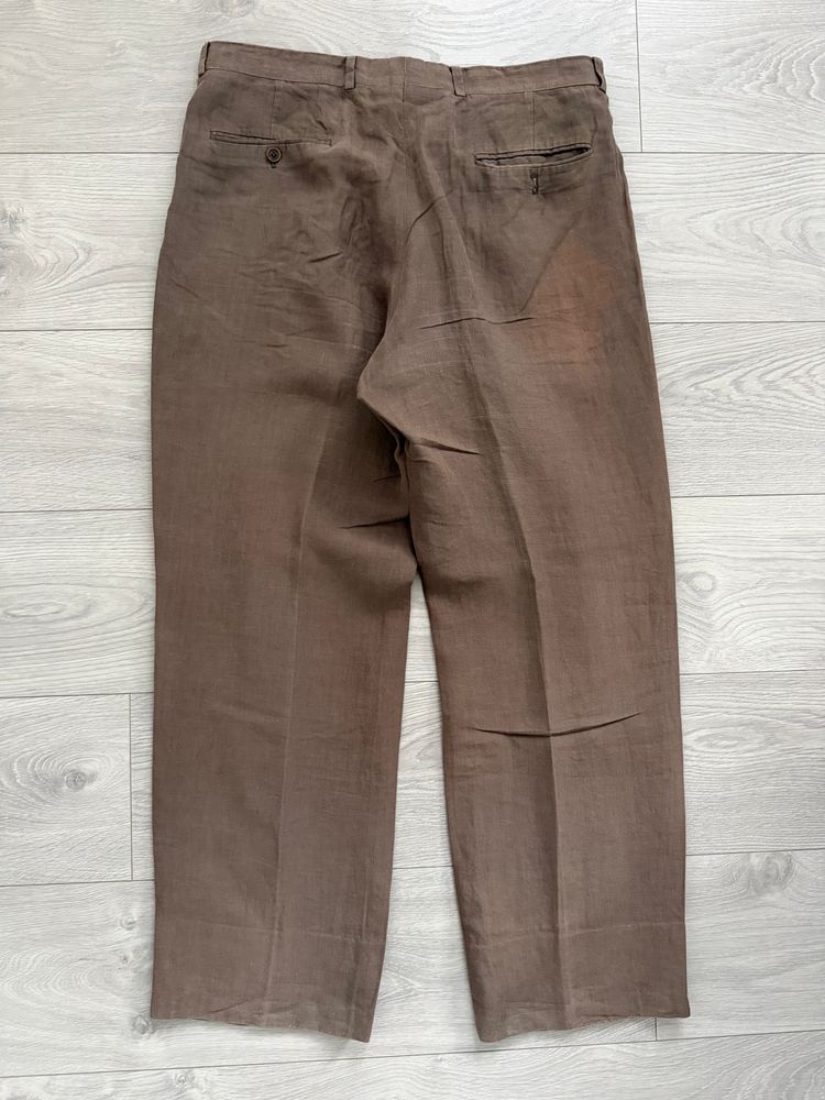 Armani 1990s Linen Pleated Pants Taupe Brown - Size 35 Waist image 3