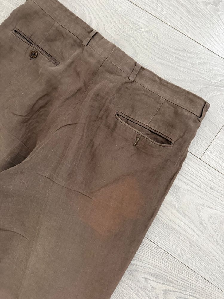 Armani 1990s Linen Pleated Pants Taupe Brown - Size 35 Waist image 5