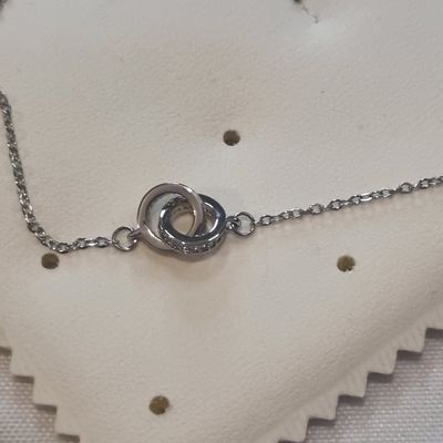 Silver Chain Necklace With Interlocking Rings Pendant