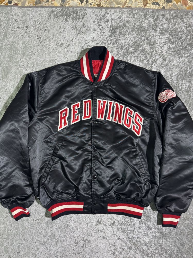 NHL Black Varsity Jacket With Detroit Red Wings Logo image 1