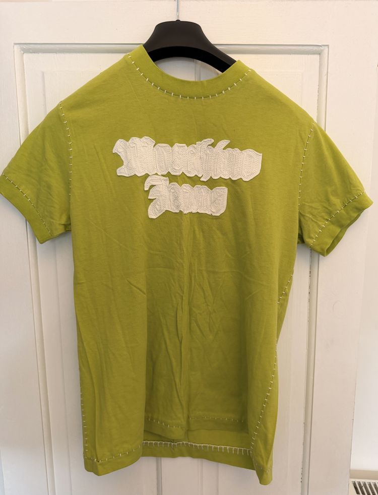 Moschino Green Short Sleeve T-Shirt With White Stitched Text image 1
