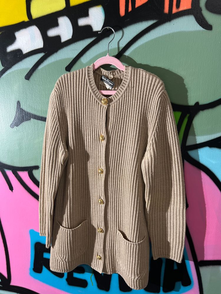 Beige Ribbed Cardigan Ferragamo
