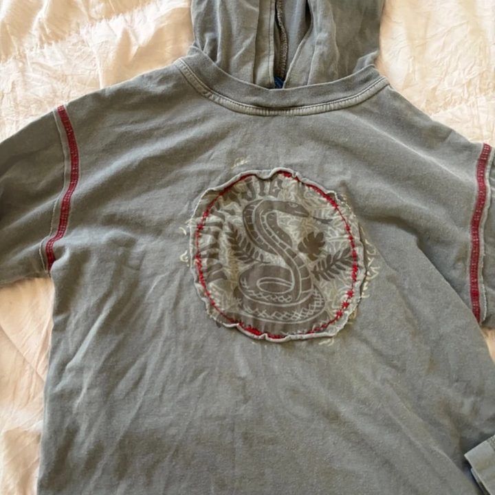 Grey Hooded Long Sleeve Shirt With Snake Design image 2