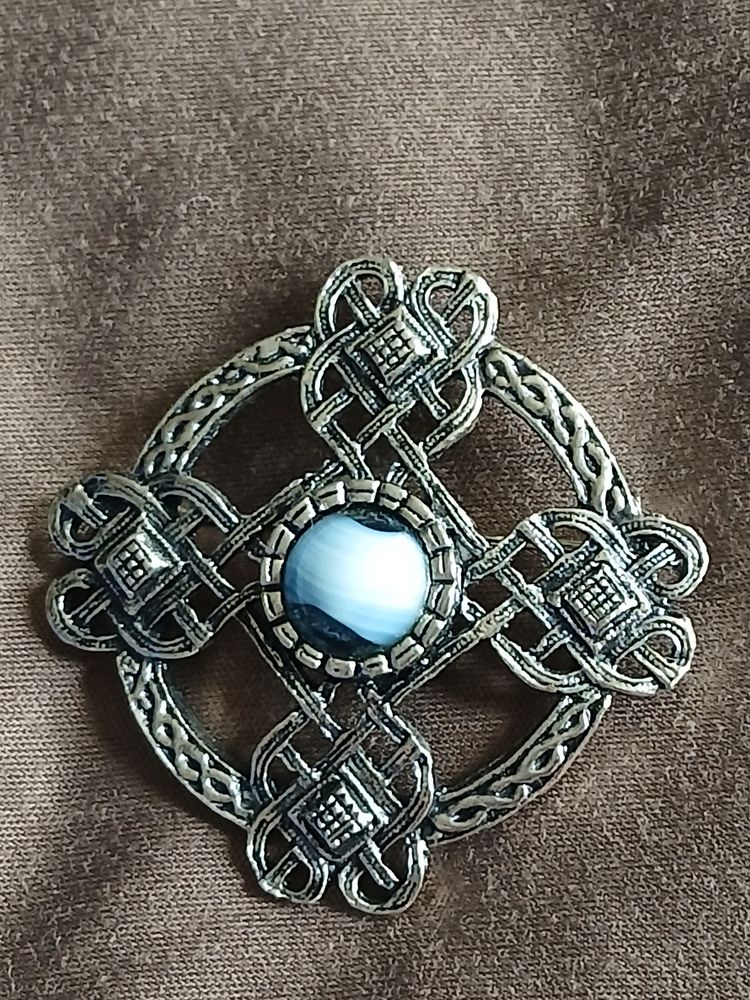 Other Vintage Style Celtic Knot Brooch with Blue and White Stone  Ornate Knotwork Pin product image