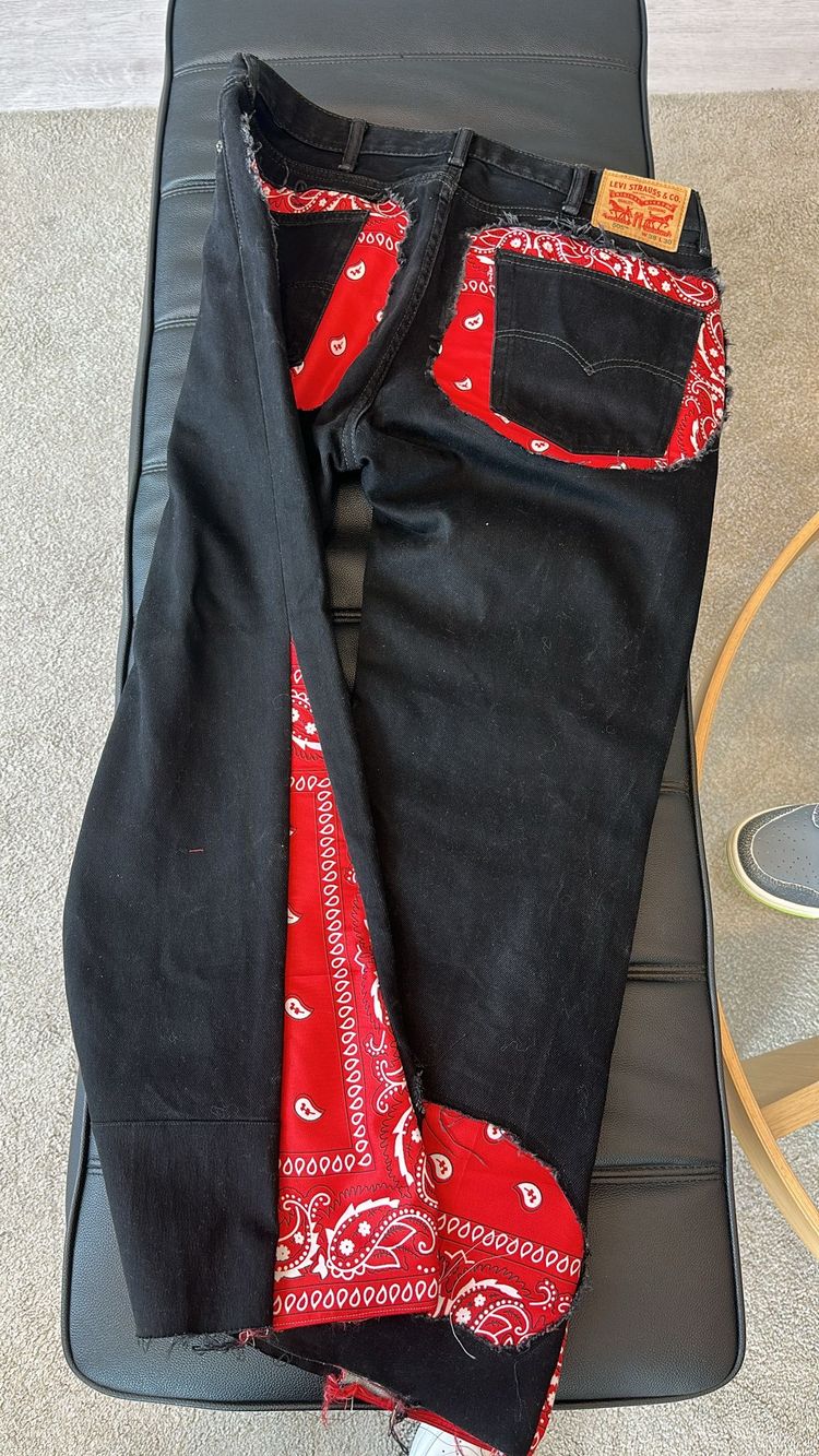 Black Jeans With Red Bandana Lining