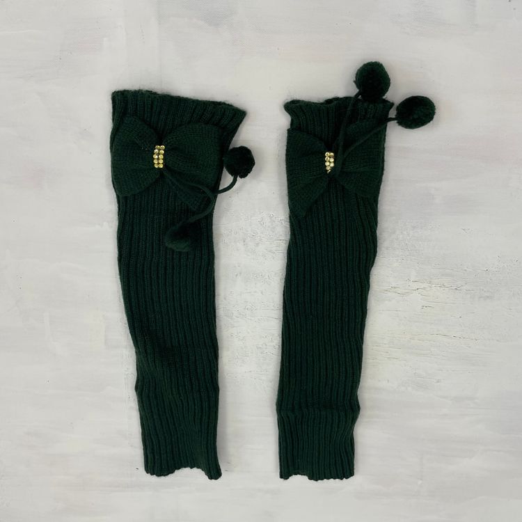 QUIET LUXURY DROP | green fingerless gloves with pom poms image 3