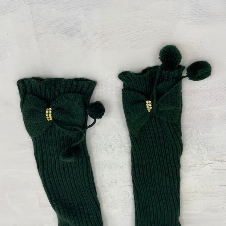 QUIET LUXURY DROP | green fingerless gloves with pom poms image 2