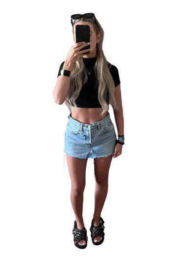 Blue Distressed Denim Skirt