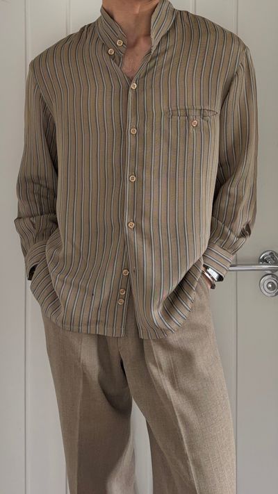 Emporio Armani 1990s Nehru Collar Textured Rayon Shirt - Size S