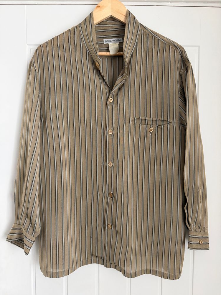 Emporio Armani 1990s Nehru Collar Textured Rayon Shirt - Size S image 9