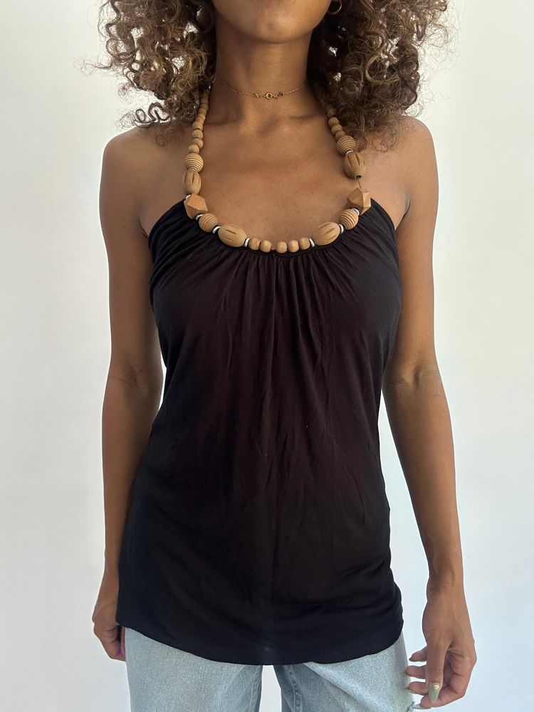 beach drop | small black halterneck beaded top image 1
