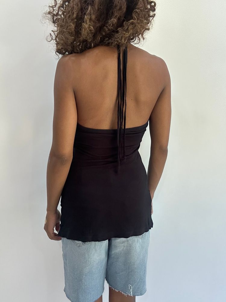 beach drop | small black halterneck beaded top image 4