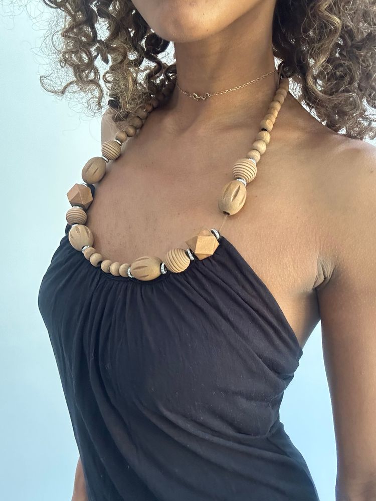 beach drop | small black halterneck beaded top image 5