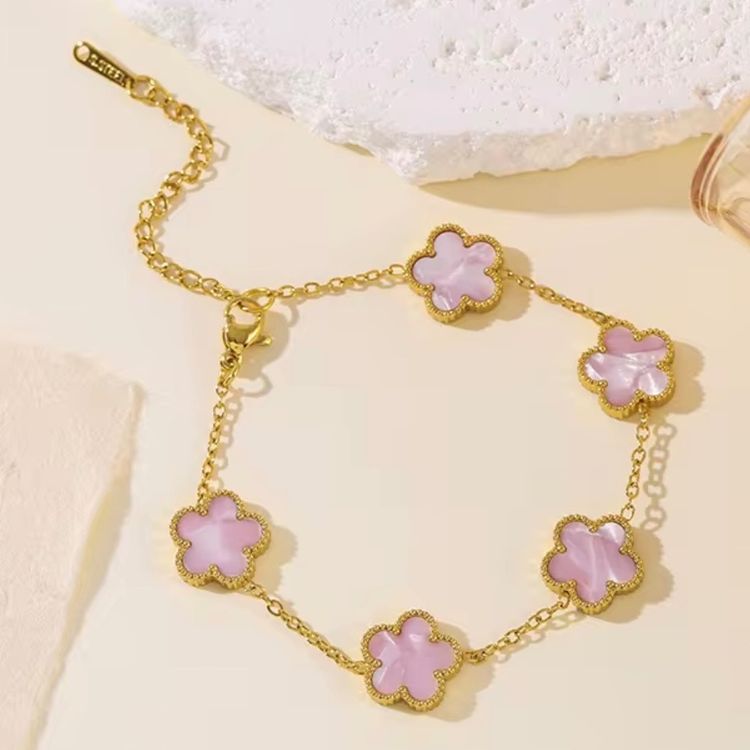 Gold Bracelet With Pink Flower Charms image 1