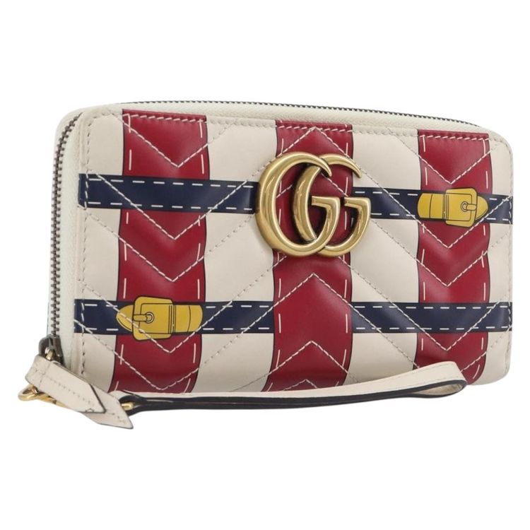 GUCCI GG Marmont Long Wallet Leather Red Gold Tone 466490 Auth 209778 - Jerrillo image 1