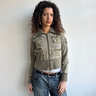 Khaki military cargo jacket - Size S/M