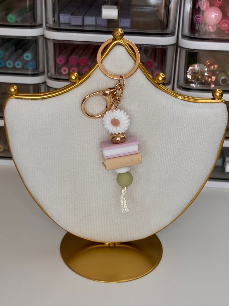Keychain With Flower And Book Charms