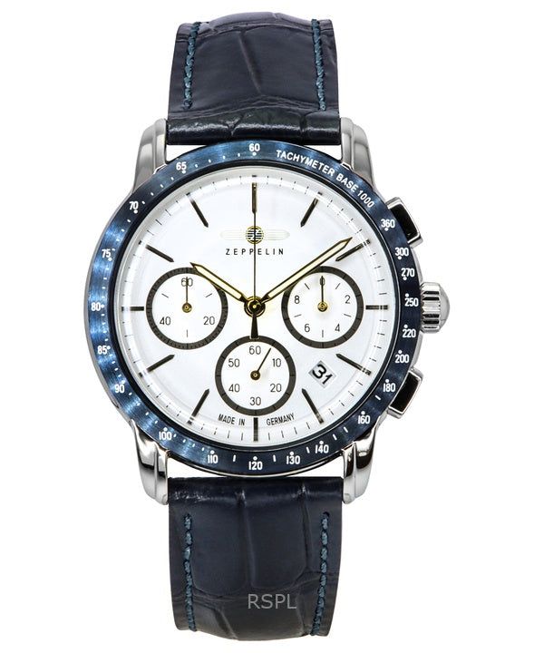 Zeppelin New York Chronograph Leather Strap White Dial Quartz 88781 Men's Watch image 1