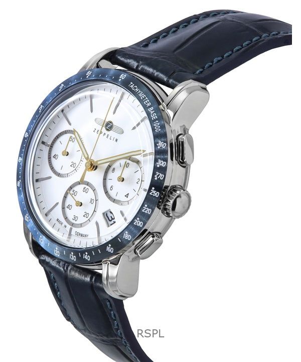 Zeppelin New York Chronograph Leather Strap White Dial Quartz 88781 Men's Watch image 5