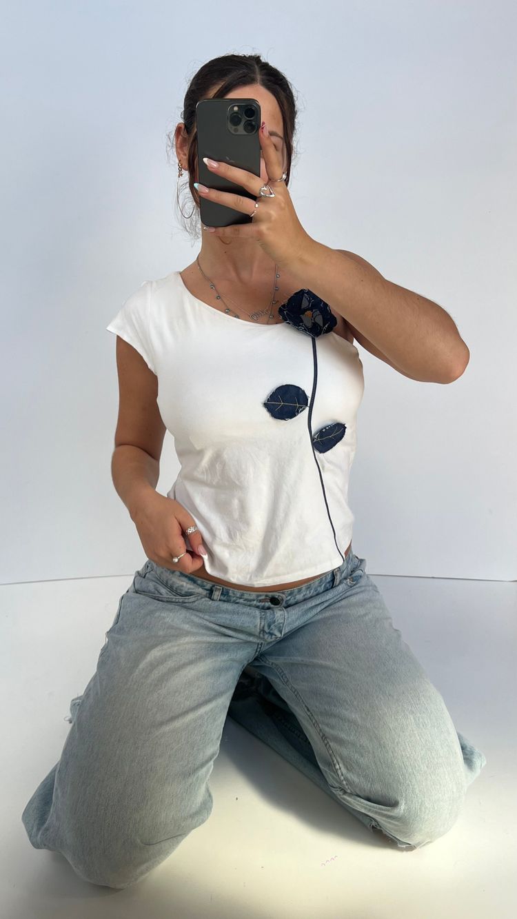 00s white one shoulder top- size L image 3