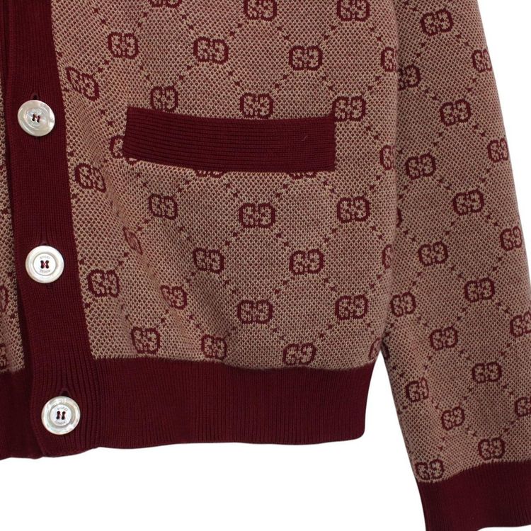 Gucci GG Jacquard Monogram Wool Blend Cardigan Small image 4
