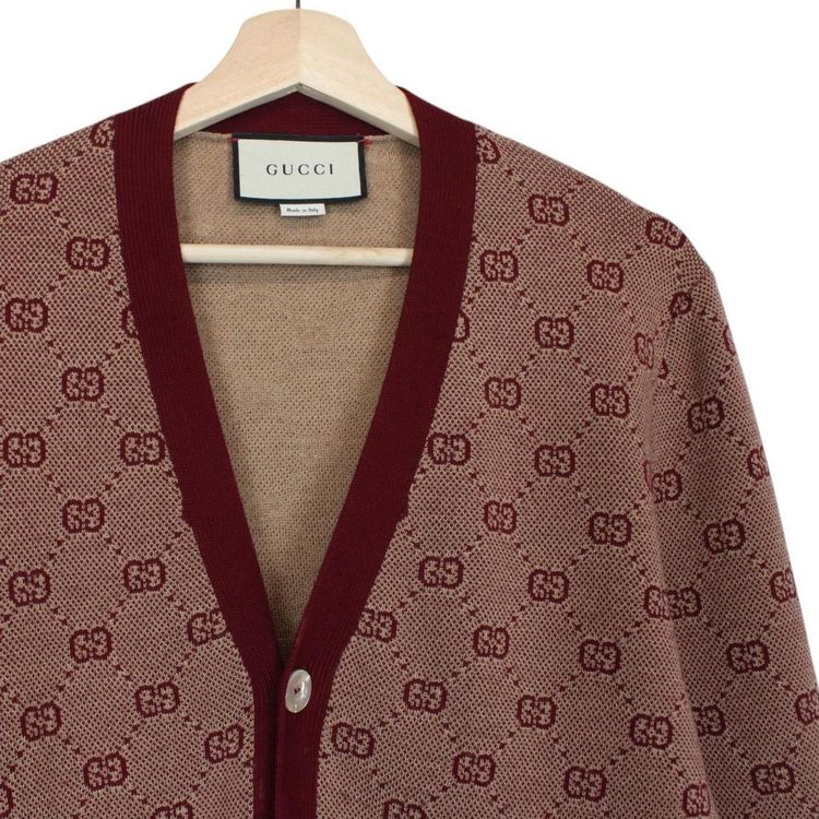 Gucci GG Jacquard Monogram Wool Blend Cardigan Small image 3