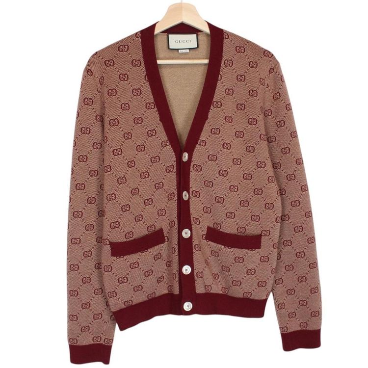 Gucci GG Jacquard Monogram Wool Blend Cardigan Small image 1