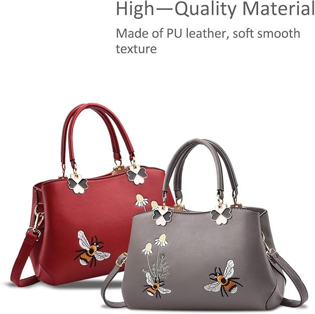 Grey Handbag With Bee And Flower Embroidery image 3
