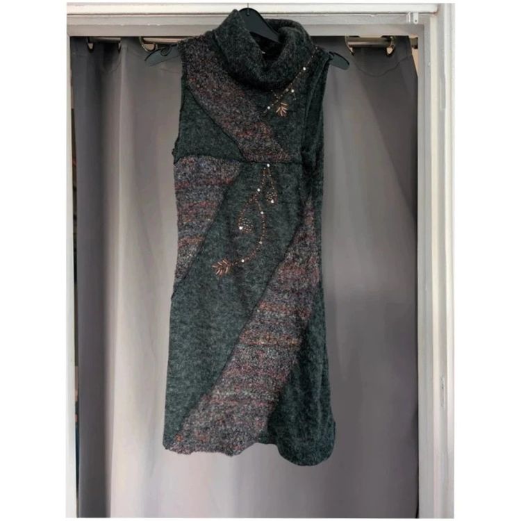 Apricot Charcoal Grey Mixed Knit Cowl Neck Tunic Dress UK 8 Whimsigoth Boho image 1