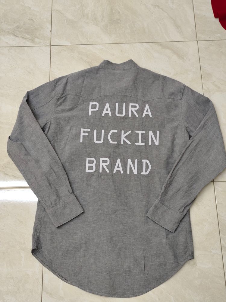 Grey Long Sleeve Shirt With Text On Back